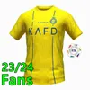 アルメンズTシャツ2324 Nassr FC Ronaldo Soccer Jerseys Men Kids Kital Hilal Saudi Home Yellow Cr7 Boys Shiir