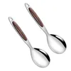 Geschirrsets 2 PCs Edelstahlsuppe Löffel Asian Universal Eating vertikales Restaurant Griff Geschirr praktisch Holz