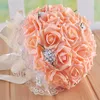 Bellissimo bouquet da sposa, tutto fatto a mano, bouquet da sposa, fiori, perle artificiali, fiori, rose, bouquet con regalo 9 Col212I