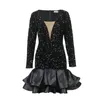 Plus Size Dresses Women Sexy See-through Deep V-neck Sequin Short Dress Large Female Fashion Banquet Party Elegant