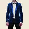 Herenpakken Royal Bule Velvet Blazer met zwarte broek 2 stuks Slim gemonteerde bruiloft Mannen Pakken Groom Formele gelegenheden Elegante jurken