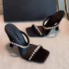 Decoration Rhinestone Slippers Slides Sandals Pumps Stiletto Evening Women's Party Evening Shoes Designer High Heels Factory Footwear with Box Original Quality