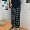 Calça masculina quadriculada para homens e mulheres casuais harajuku hip-hop