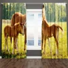 Curtain Mountain Landscape Horses White Black 2 Pieces Thin Shading Living Room Bedroom Home Decor Hook