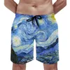Herr shorts gym sol astrologi konst roliga badstammar svart och guldmånestjärna bekväma springa plus size strand