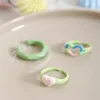 Eheringe koreanischer Stil Herzgrüner Emaille für Frauen süße offene Manschettenring Y2K Schmuckzubehör Geschenktbague Bague