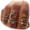 Gold Stackable Moon Star Knuckle Rings uppsättning för kvinnliga tonårsflickor, Boho Dainty Lightweight Stacking Rings, Vintage Midi Rings Pack, smyckespresent till henne