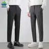 Mens Pants Mens Suit Pants Stretch Slim Business Office Noniron Elastic Waist Classic Korean Grey Casual Trouser Plus Size 40 42 230815