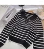 Women's Sweaters Fashion Crop Striped Sweater Soft Turn Down Collar Knitted Tops Elegant Ladies Jumper Office Casual Harajuku Pullovers