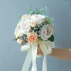 Wedding Flowers Whitney WB 1287 Oranje met roze roos bruidsmeisje gastboekethouder