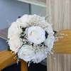 Fiori decorativi 1pc simulazione rosa bouquet di nozze ornamenta di fiore party po (bianco)