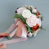 Wedding Flowers Bride Natural Holding Flower Wine Red Pink Bridal Bouquet Artificial Silk European Style Women