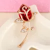 Brooches Red Rhinestone Rose Flower Brooch For Men And Women Graceful Suit Jacket Corsage Pin Clothing Accessories Jewelry Wedding Gifts