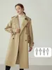 Trench da donna Fsle 100 Cotton Khaki Long Women Coat inverno autunno girare i vestiti del colletto Cintura a manica piena causale 230815