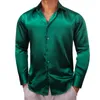 Mens Casual Shirts Designer för män Silk Satin Dark Green Teal Solid Long Sleeve Button Down Collar Man Blues Slim Fit Tops Barry Wang 230815