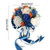 Wedding Flowers Artificial Blue Orange Flower Bouquet Ornaments Handheld Crafts Supplies For Day Drop