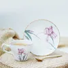 Mokken Iris Printing Cup Saucer Europeaan Keramische koffiemok Pot Home Elegante theeset Originele ontbijtbekers Geschenkdoos Drink 230815