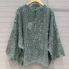 Kvinnors tröjor 2023 SS High End Women Sticked Tops Elegent Casual Shiny Fish Scale Paljett Tröja Fashion Loose Oneck Långärmad Pullover 230815