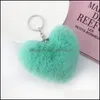 Keychains Lanyards Faux Soft Keyrings Rabbit Pom Heart Keychain Alloy Key Ring Fluffy Fur Ball Women Bag Cell Phone Car Charm Pendan Dhjop