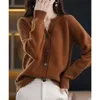 Sweaters de mujer 2023 Sétulo de moda coreana de otoño e invierno cuello redondo espesado de lana holgada de cárdigan de lana