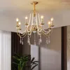 Chandeliers Retro Copper Color Luxury Crystal Chandelier Light American Country Style Living Dining Room Bedroom Suspension Lighting Fixture