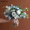 Wedding Flowers JaneVini 2023 Romantic Bridal Bouquets Bridesmaid Artificial Pink White Silk Roses Bouquet De Rose Artificielle