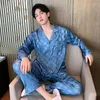 Sleepkleding voor heren Mens Pyjamas Silk Spring Pijama Hombre Lange mouwen losse oversized turn-down kraag Pyjama Set 2pcs Plue-maat