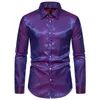 Mens Casual Shirts Purple Jacquard Silk Luxury Shirt Elegant Long Sleeve For Men Man Male Business Party Wedding Dress Tops 230815