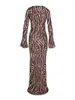 기본 캐주얼 드레스 여성 섹시한 긴 슬리브 바디콘 맥시 긴 드레스 플레어 둥근 커프 라운드 칼라 슬림 클럽 파티 드레스 230815