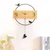 Wall Clocks Bird Swing Clock Living Room Nordic Simple Wooden Home Silent Quartz Hanging Watch Horologe