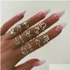 Bandringe Vintage 12 Konstellationen für Frauen Sier Fingerpaar Ring Set Anillos weibliche Statement Fashion Zodiac Schmuck 12pcs/set d dhwl0