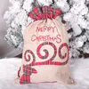 Juldekorationer linne Santa Sack 55*38 cm julklapp väska röd rutig dragkammare tygväskor festival dekoration parti presentpåse hav frakt Q474