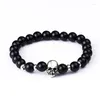 Strand Antique a colore argento Buddha Bracciale tigre occhio nero Scheletro di pietra di lava per uomini Donne pulseras homb