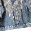 女性用ジャケット秋の重い仕事フリンジスパンコールレトロ洗浄されたデニムジャケット女性ショートジーンズジャケットコート女の子の学生服230815