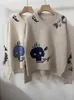 Kvinnors tröja's tröja Skull Butterfly Floral broderi lång ärm Oneck Casual 100 Cashmere Pullover 230815