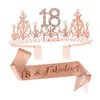 Other Event Party Supplies Rose Gold 18 30 60 Fabulous Sash and Crown for Women Luxury 21 40 50 70th Birthday Sashes Pearl Girls Decor 230815