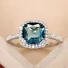 Wedding Rings Cushion Cut Blue Cubic Zirconia For Women Silver Color Temperament Elegant Lady's Accessory Trendy Jewelry