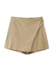 Women's Shorts Girls 2023 Summer Fashion High Waist Irregular Cross Khaki Short Pants Chic Lady Casual Buttons Back Zipper Skirts Femme