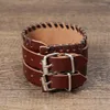 Bangle JessingsHow Fashion Double Belt Leather Wrist Friendship STOR Bred armband för män Buckle Vintage Punk Justerbar längd smycken