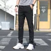 Men's Pants Stretch Casual Men Classic Slim Fit Straight Trousers Lightweight Streetwear Joggers Solid Black Clothing
