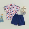 Clothing Sets Independence Day Boys Summer Clothes Sets 1-6Y Flag/Hat Print Short Sleeve Button Shirt Casual Shorts