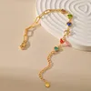 Link Bracelets Sweet Peach Heart Shaped Colored Crystal Splicing 18k Gold Plated Chain Women For Female Nice Jewelry Gift