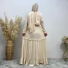 Ethnic Clothing Abaya Dubai Simple Fashion Round Neck Stitching Long-sleeved Wooden Ear Dress To Send Headscarf Muslim Women Dresses