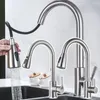 Keukenkranen Moderne Chrome Sprayer Brass Mono Mixer Tap kraan Sink Taps Trek een enkele hendel uit