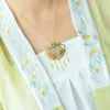 Hangende kettingen cloisonne email Peony bloem phoenix gouden druppel tassel witte jade longevity slot hanger 925 sterling zilveren ketting vrouwen 230815cjjjjjjj