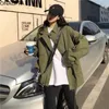 Frauenjacken Onalippa Safari -Stil Multi -Taschen Jacke Stand Collar Loous Reißverschluss Lange Ärmel Tops Korean Vintage Schnürung für Frauen 230815