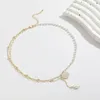 Hangende kettingen 2023 Fashion Women Ins Pearl and Character Portret Coin Paper Clips Chain Beads Double Layer Necklace
