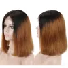 Curto bob wig ombre 1b/30 bob reto destaque 180%densidade de densidade frontal curto bob wig remy cabelos 4x4 fechamento de renda