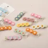 Hair Accessories 64pc/lot Cute Triple Daisy Flower Hair clips Baby Side Bangs Clip Kid Girls Flower Barrettes Girls Hairpins Hair Accessories 230816