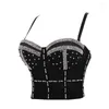 Damestanks mode vrouw bovenaan sexy felle diamanten beha mesh push up bralet corset bustier nachtclub slijtage bijgesneden topvest